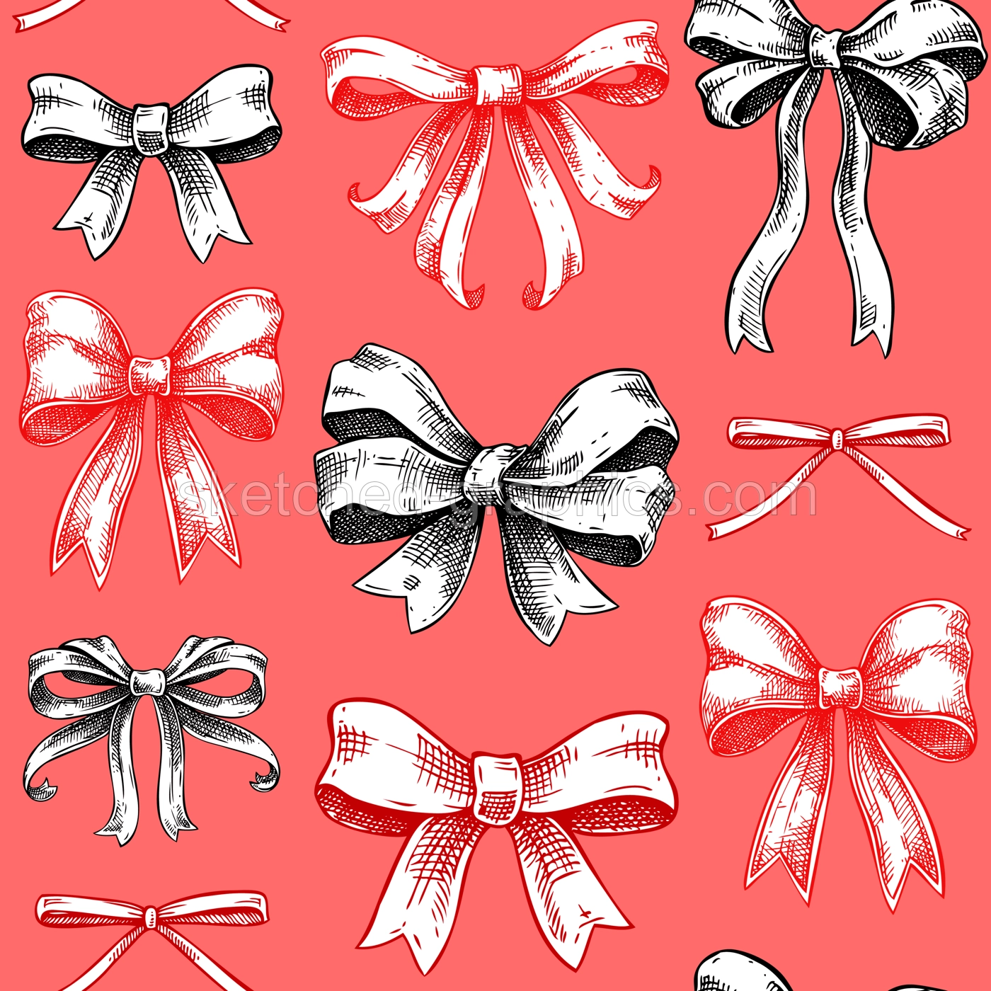 Valentine background. Rococo seamless pattern. Coquette bow and ribbon sketches. Victorian seamless pattern.. Hand-drawn vector illustrations. NOT AI generated Illustration